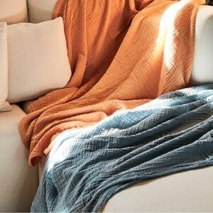 Sembla blue Crinkle Cotton Throw Blanket NEW